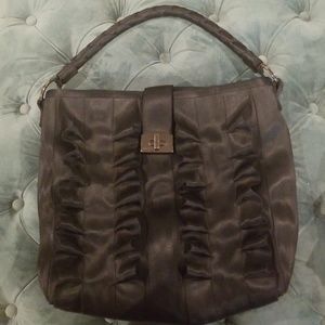 Harvey Black Lola Ruffled Seatbelt Bag